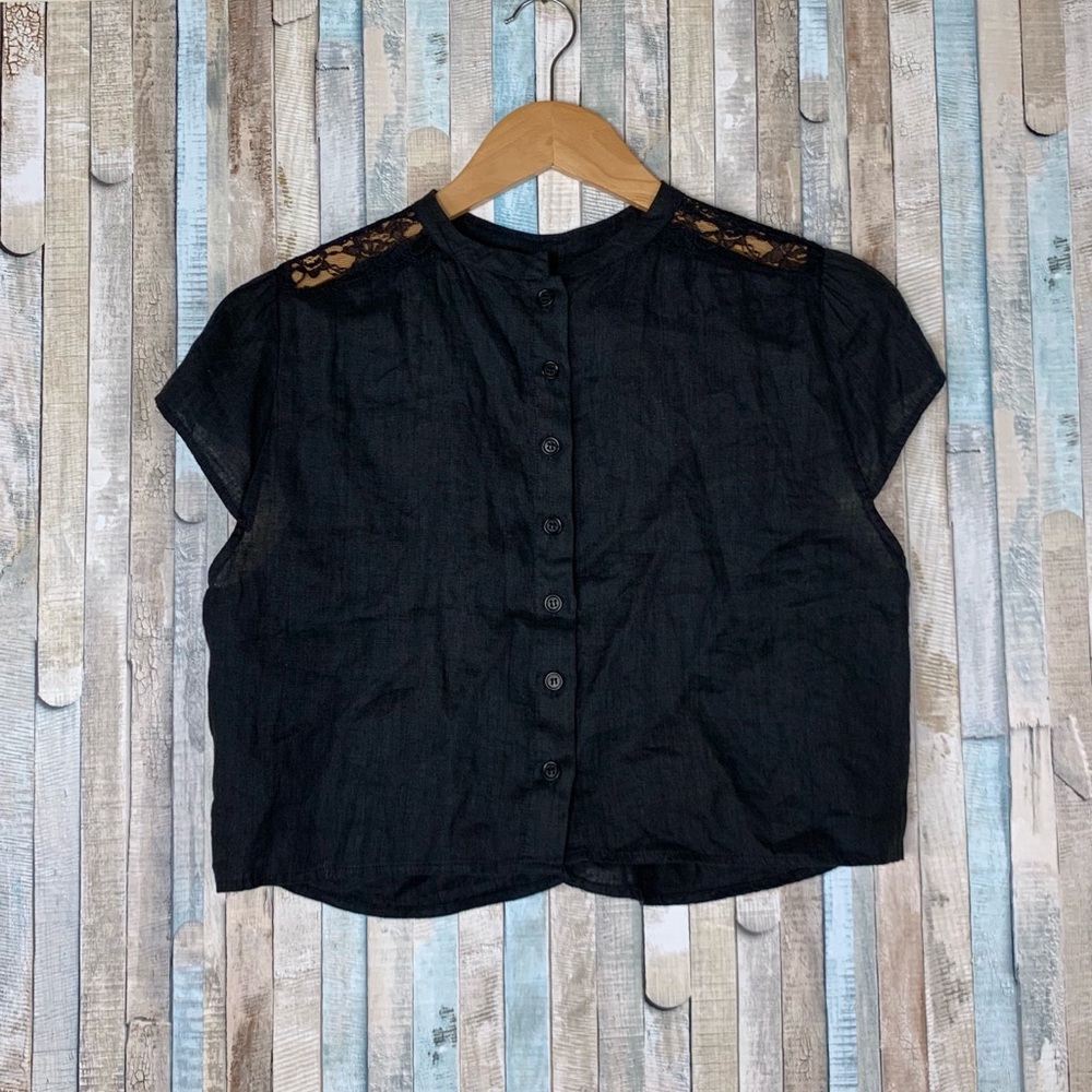 Reformation S Black Angelita Blouse Top Cropped - Picture 4 of 8